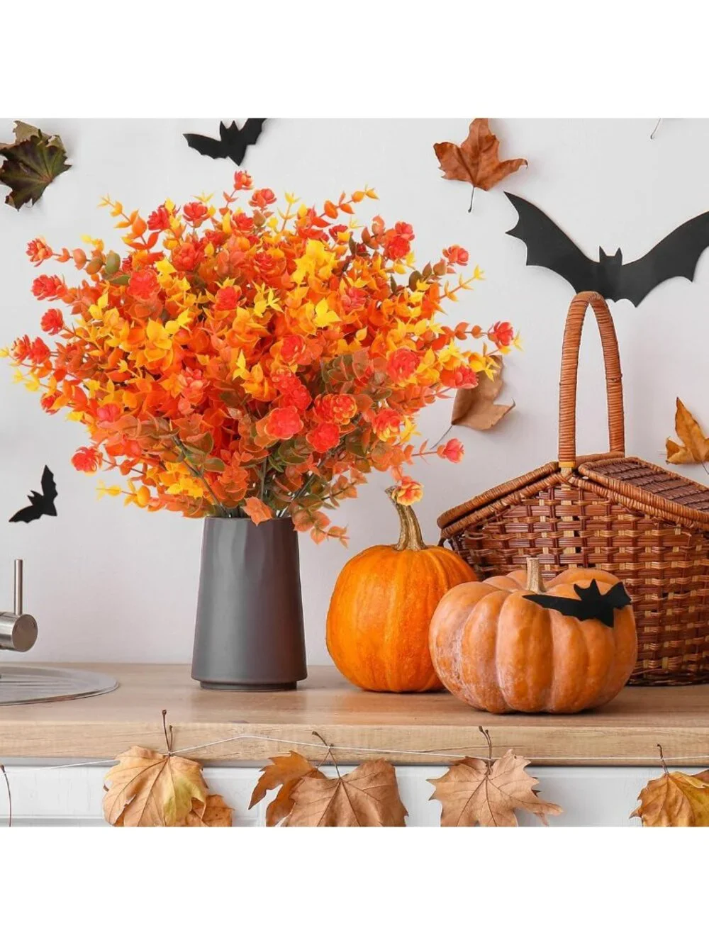 12 Bundles Faux Fall Flowers - No Fade Plastic Plants for Indoor/Outdoor Decor